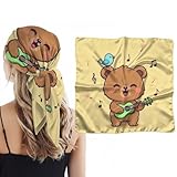 Bandana mit Musikbär, gelb, wie Seide, Kopftuch zum Schlafen, quadratischer Kopf, Bandana, Cowgirl-Zubehör für Frauen, Musik-Bär gelb, 35 × 35 inch