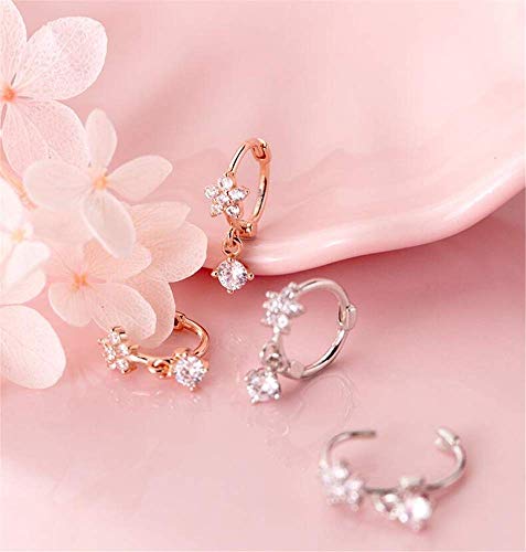 Cz Dangle Drop Huggie Hoop Earrings For Women Teen Girls 925 Sterling Silver Charms Tiny Rhinestone Daisy Flower Hinged Small Cartilage Stud Tragus Dainty Fashion Jewelry Hypoallergenic (Silver) #TOP3