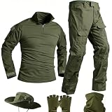 Men's Tactical Uniform,Combat Shirt and Pants,Green Airsoft Clothes(L)