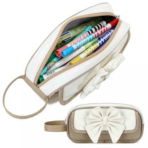 Image of Large Pencil Case for Girls Teens Kids School Zipper Pencil Pouch Brown