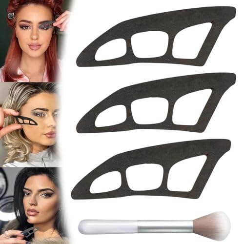 NHQZ Herramienta De Sombra De Ojos, 3 piezas Plantillas De Sombra De Ojos Para Ojos, Herramienta Aplicadora De Sombra De Ojos con pincel de maquillaje plantilla eyeliner para principiantes