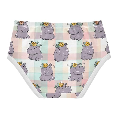 Wusikd Cute Hippopotamuses Girls' Underwear Cotton Flowers Girls Briefs Soft Toddler Underwear 2T2