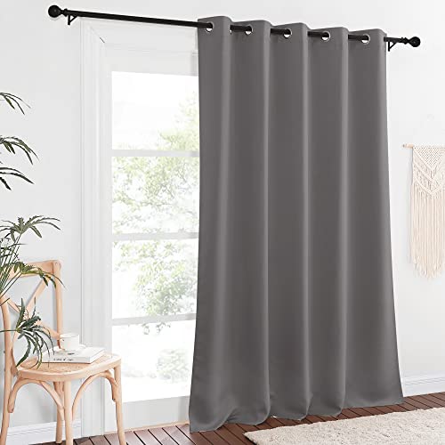 NICETOWN Blackout Grey Curtains Panel for Doorway Room Darkening - Noise Reducing Thermal Insulated Solid Ring Top Blackout Window Drapes for Farmhouse (1 Panel, 66 x 90 Inch, Gray)