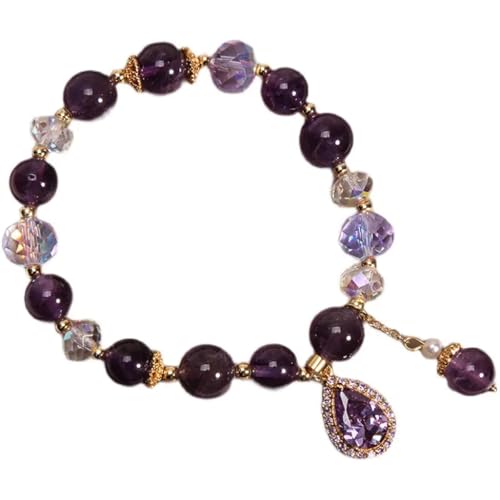 Bracelet en jade coloré et cristal violet naturel avec chaîne ajustable pour homme et femme