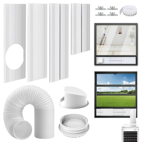 Image of Yipoch Portable AC Window Vent Kit inclue 2M Exhaust Hose 5.9 inch & Waterproof Rain Cover & 4-in-1 Coupler Filter,Portable Air Conditioner Window Seal Kit with 4 Adjustable PVC Plates (17 inchUp to 59 inch)