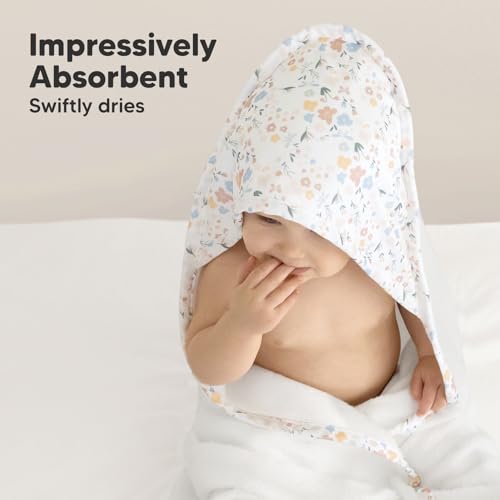 Image of KeaBabies Hooded Baby Towel for Newborn Baby Bath Towels(Wildflowers,35x35) | Viscose Derived from Bamboo, Large Baby Towels with Hood, Boys, Girls, Toddler, Soft Absorbent Baby Bath Essentials