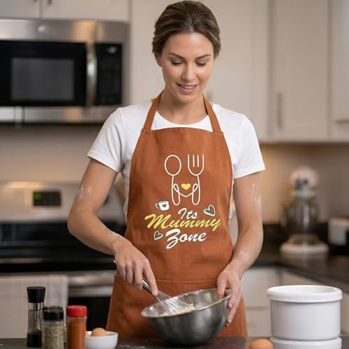 Image of Yellow Weaves Cotton Canvas Printed Kitchen Apron with Large Pockets, Cooking Apron for Men & Women, Durable Chef Apron for Cooking, Barista, Restaurant, Cafe Kitchen Apron