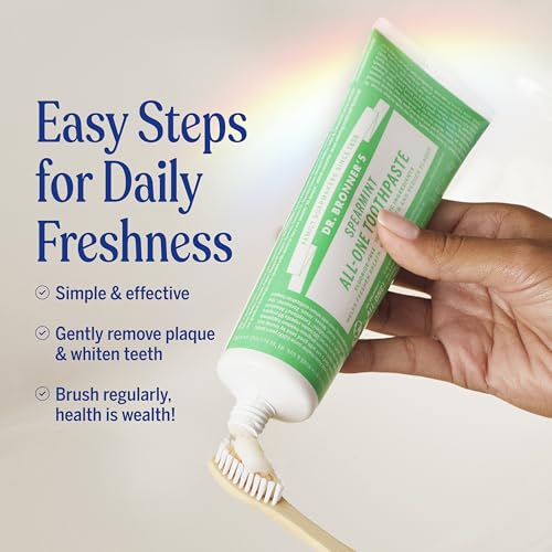Image of Dr. Bronner's - All-One Toothpaste Variety Pack - Peppermint & Spearmint, 70% Organic Ingredients, Fluoride-Free, Helps Freshen Breath, Vegan (5oz, 4-Pack)