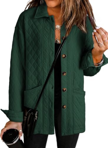 Dokotoo Quilted Jackets for Women Casual Lightweight Button Down Collared Long Sleeve Coats with Pockets