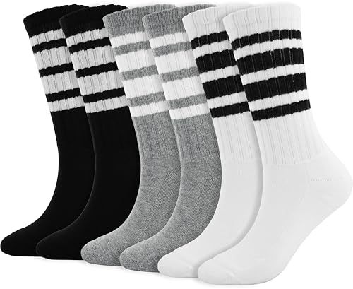 BomKinta Striped Crew Socks Women - Retro Novelty Socks - Stretchy Casual Athletic Cotton Sock Size 5-11