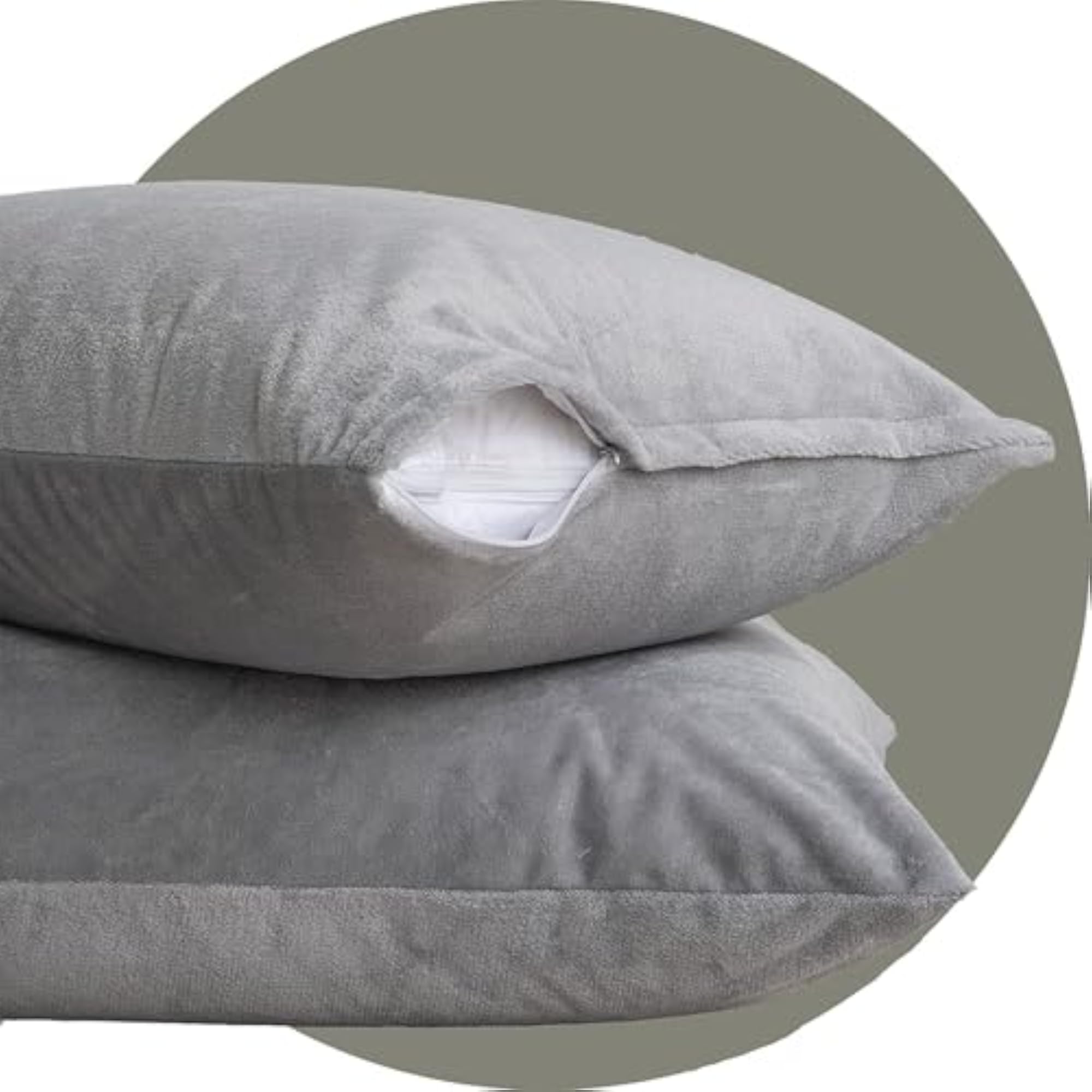 Waterproof Grey Pillow Protectors with Zipper Closure, Terry Cotton