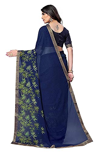 Image of RAJESHWAR FASHION WITH RF Women's Georgette Printed Sarees For Women With Jacquard Work Lace Border & Blouse