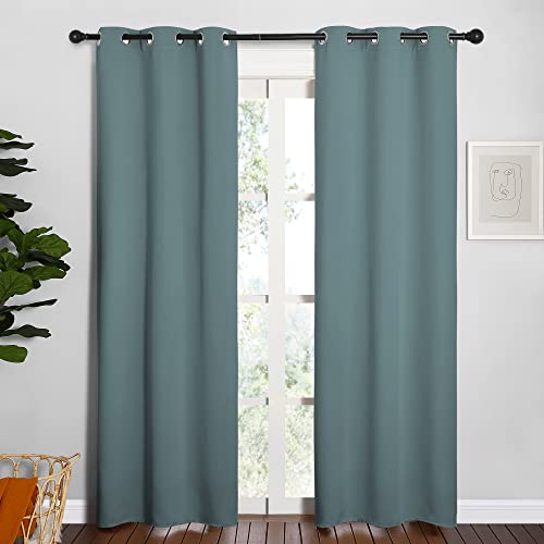 Image of NICETOWN Modern Blackout Curtains Noise Reducing, Thermal Insulated and Privacy Room Darkening Drape Panels for Boy's Guest Room Door Window (Greyish Blue, 2 Panels, W34 x L84 -Inch)