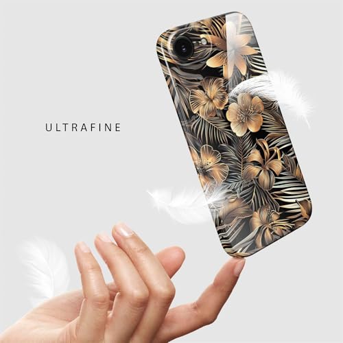Coque fleurs iPhone 16e rigide fine avec motif floral Or Noir ONEFLOW - 5