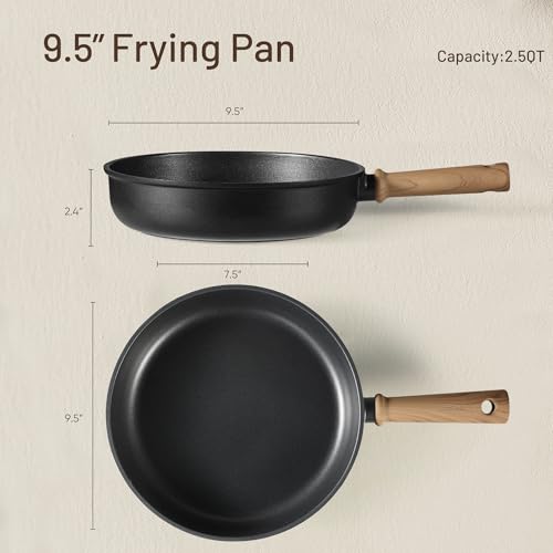Image of CAROTE Non Stick Frying Pans, 9.5 inch Nonstick Skillet Titanium Frying Pan Chef's Pan, Titanium Lightweight, Stay-cool Handle, Compatible with All Stoves, Black