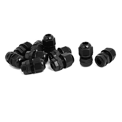 Aexit M12x1.5mm 2mm-3mm Transmission Range Nylon 2 Holes Adjustable Cables Gland Black 10pcs