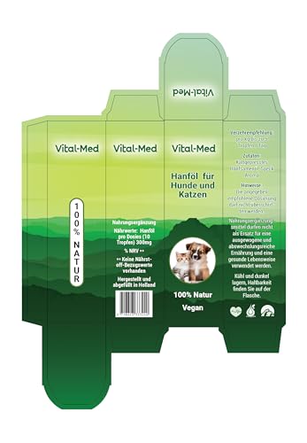 Vital-Med - Extra Starkes und hochdosiertes Hanföl für Hunde & Katzen - 30ML (750 Tropfen) - Premium Vital Hanfsamenöl - 100% Natur - Hanftropfen mit Omega 3-6-9 (Bacon)