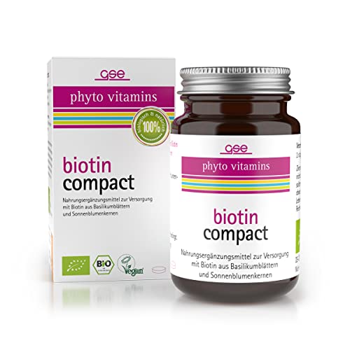 GSE Biotin Compact, 120 kapslí ve vysokých dávkách vitaminu H pro pokožku, vlasy a nehty, bio kvalita, 100% rostlinné, veganské a bez přísad