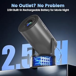 Tecaki Portable Outdoor Projector with Battery, 1080P Mini Projector with WiFi and Bluetooth, Auto Keystone, Electric Focus, 180° Rotation Movie Projector Compatible with TV Stick, HDMI, USB, Phone