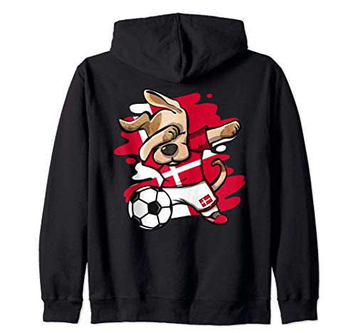 Dabbing Dog Denmark Soccer Fans Jersey Danish Flag Football Zip Hoodie, Black