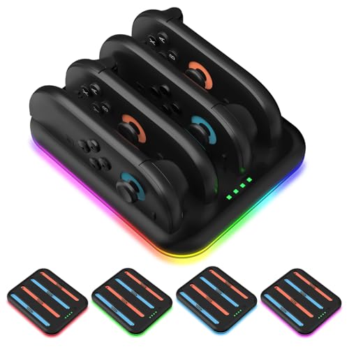 Cargador para Switch 2 con base magnética para cargar 4 Joycons rápidamente con aviso LED