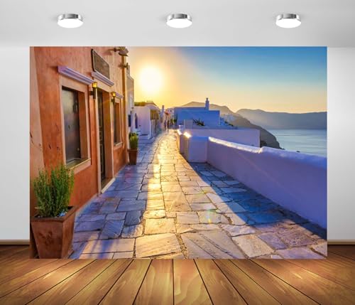 BELECO fondo fotográfico tela 8x6FT azul Grecia miniatura 1