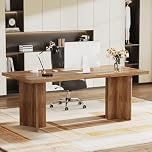 Tribesigns 63-inch Executive Desk, Vintage Home Office Computer Desk with Large Tabletop, Farmhouse Wood Writing Conference Table Workstation for Office, Study, Walnut Brown