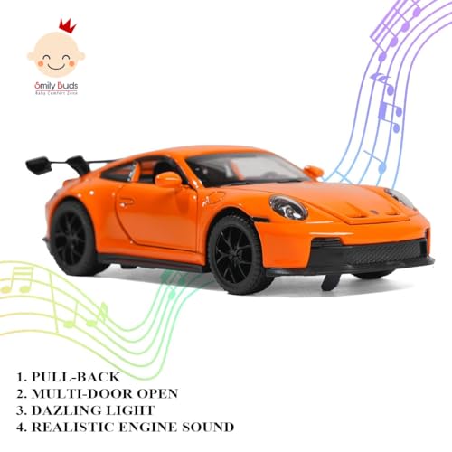 Image of Orange Die-Cast 911 GT3 Sports Racing Car Toy Model with Rear Spoiler - Realistic Miniature Die-Cast Style Car for Kids & Collectors (Orange)