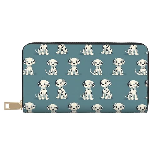 Cute Spotted Puppy Print Wallet Women Men, Long PU Leather Wallets for Women, Cute Womens Travel Wallet Purse Pouch with Zipper Pocket