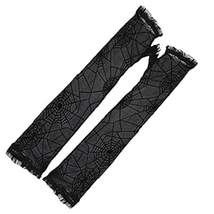 GLJYG Halloween spinnenweb handschoenen Gothic Punk Mesh wanten vingerloze halve vinger handschoenen Cosplay kostuum…