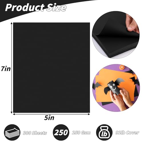 Image of 5 inch x 7 inch Black Cardstock, 300 Pack Black Thick Paper Cardstock Blank Cards Stock for Invitations, Greeting Cards Making, Postcards, Photos, 250GSM Thick Paper