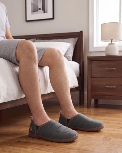 Image of LongBay Men's Outdoor Slippers Two Tone Indoor Bedroom House Shoes Gifts | Nylon Upper, Memory Foam Insole, Coral Fleece Lining, Slip On, Lightweight and Packable, Camping Garden, All-Season Wear