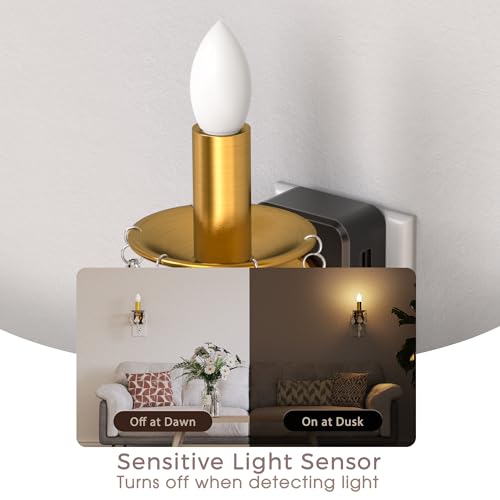 Image of Briignite Chandelier Night Lights Plug into Wall, Warm Night Light Dimmable | Dusk to Dawn Sensor, 0-100LM Dimmable, Decorative Gold Candle-Style Nightlight for Bedroom, Bathroom, Hallway, Stairway