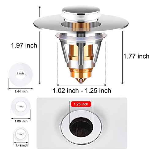Bathroom Sink Stopper | Dadop Fits 1.25” Universal Sink Drain Strainer, Anti Clogging Pop Up Drain Stopper for Bathroom Sink,100% Copper Bathtub Stoppers Drain Cover Hair Catcher with 3 Rubber Ring