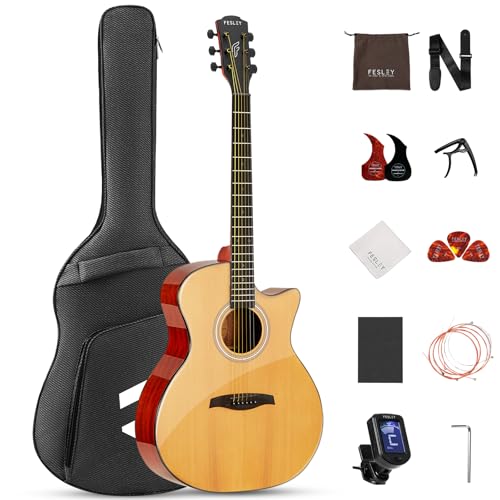 41' Acoustic Guitar Kit for Beginner: 4/4 Full Size Cutaway Acustica Guitarra Bundle for Adult with Gig Bag, Tuner, Strap, Strings, Picks, Capo, FF60, Natural