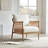 CHITA Braid Accent Chair, Modern Armchair with Solid Wooden Armrest for Living Room and Bedroom, Boho Reading Chair, Cream