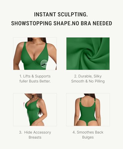 Image of FeelinGirl Shapewear Bodysuits for Women Tummy Control Body Suits Deep V Neck Thong Body Shaper