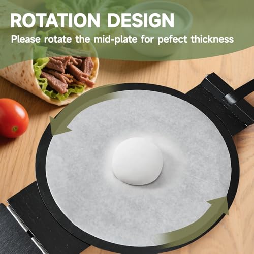 Image of Wooden Tortilla Press - Quesadilla Maker 10 Inch with 50 Parchment Paper & Dough Cutter, Bamboo Prensa para Tortillas Mexican Aplastador de Tortillera Press for Burritos, Taco, Corn Tortillas(Black)