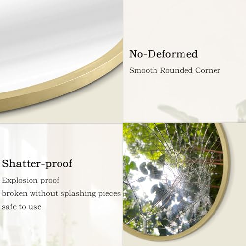 Image of Gold Bathroom Mirrors for Wall Round Horn Circle Brushed Small Mirror Wall Mounted Mirrors Anti Rust Aluminum Ative Mirror for Entryway Hallway Entrance Housewarming