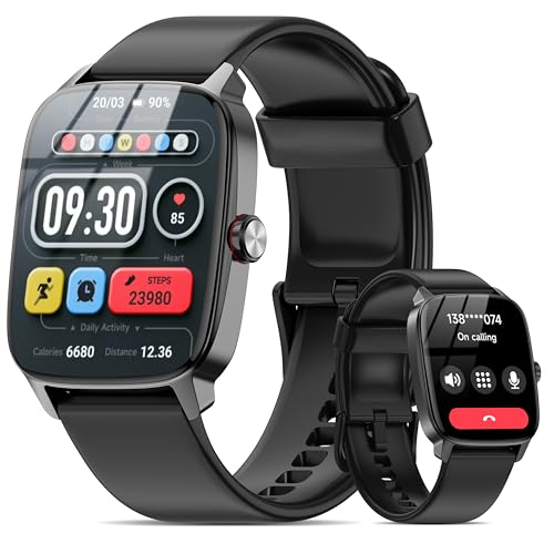 スマートウォッチ iPhone対応 Android対応 Bluetooth5.3通話機能 1.85インチ スクリーン LINE/X/SMS通知 音声アシスタント 200種類文字盤 100運動モード IP68防水 軽量 薄型 メンズ レディース (ブラック)のサムネイル