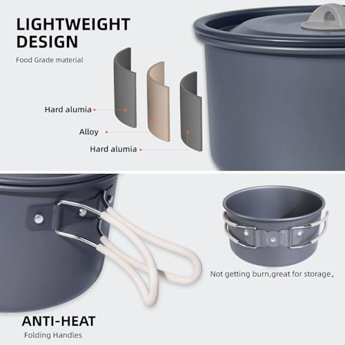 Set de Cocina para Camping Dinithron de 13 Piezas para 2 Personas con Olla de 2 L y Tetera de 1.1 L miniatura 6