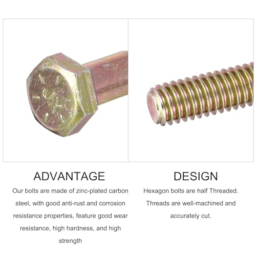 Image of METALLIXITY Hex Bolts (5 /16-18x2-1 /2) 25Pcs, Carbon Steel Zinc Plated Partial Threaded, Coarse Thread UNC Hex Head Screw Bolt - for Furniture Repair, Yellow