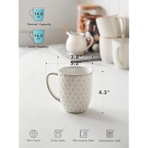 LE TAUCI Coffee Mugs 16 ozCeramic Mug Set Embossment Cups for Latte Hot Tea Cappuccino Mocha Cocoa Dishwasher Safe Suit For Housewarming Wedding 38 inch Set of 4 Arctic White