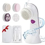 IDEALI Electric Facial Brush: Power Face Brush For Women |Exfoliating, Cleaning & Cleansing Waterproof Brush With 4 Brush Heads | Minimize Pores, Eliminate Acne Spots & Massage Face & Body | Low
