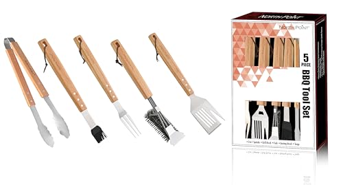 Set 5 Piezas Kit Parrillero Acero Inoxidable y Madera miniatura 1