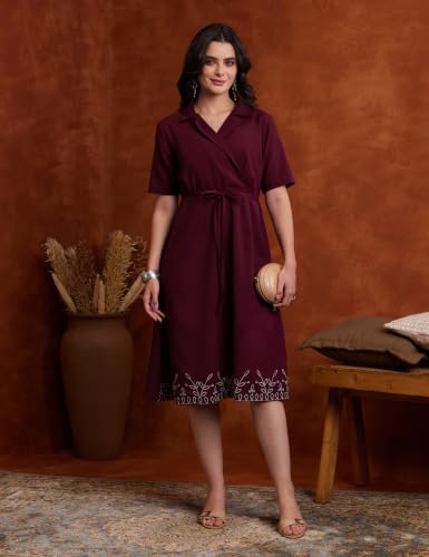 Image of Amazon Brand - Myx Women's Cotton Embroidered Shirt Dress | Below The Knee (Available in Plus Sizes)