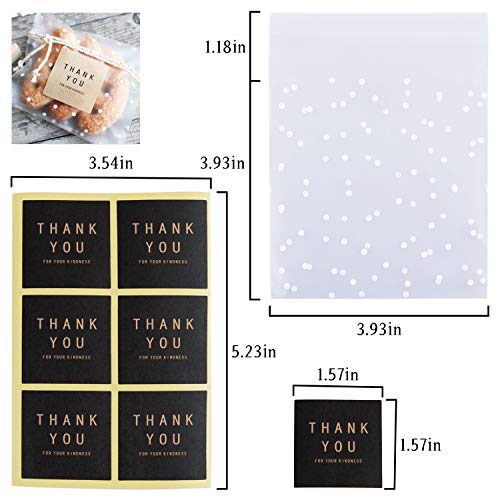 Self Adhesive Cookie Bags Cellophane Bags Treat Bags with Thank You Labels for Gift Giving Bakery, Candy, Cookie, Chocolate, Thank You Cookie Bags for Gift Giving with Stickers 100 Pcs