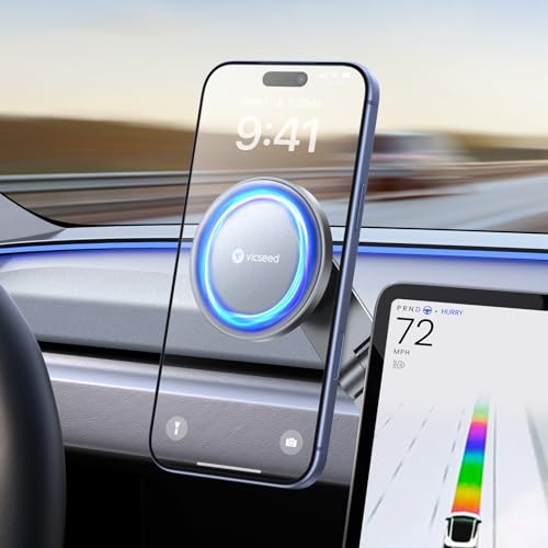 Image of VICSEED Tesla Phone Mount【Strongest Magnet Power】 Foldable Hidden Tesla Phone Holder Fit for All Phones, Tesla Model 3 /Y /Cybertruck Accessories, Tesla Model 3 Model Y for MagSafe Car Mount-Quicksilver