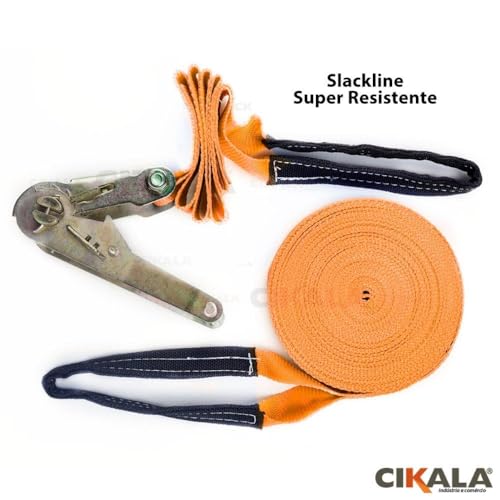 Slackline Laranja + Cinta 15.7 Metros + Catraca + Alças + Protetores + Bolsa