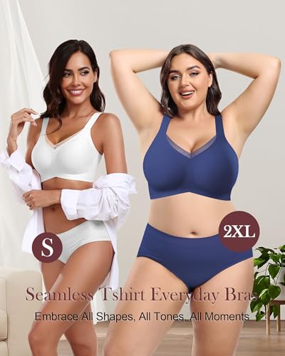 Image of HORISUN Seamless Mesh Lace Bras for Women No Underwire Wireless Bras with Support and Lift Full Coverage Deep V Bralettes